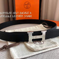Hermes Women's Leather H Buckle Belt 32MM 19048 Black - luxibagsmall