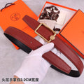 Hermes Women's Leather H Buckle Belt 32MM 19029 Wine Red - luxibagsmall
