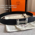 Hermes Women's Leather H Buckle Belt 32MM 19049 Black - luxibagsmall