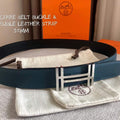 Hermes Women's Leather H Buckle Belt 32MM 19050 Navy Blue - luxibagsmall