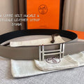 Hermes Women's Leather H Buckle Belt 32MM 19051 Gray - luxibagsmall