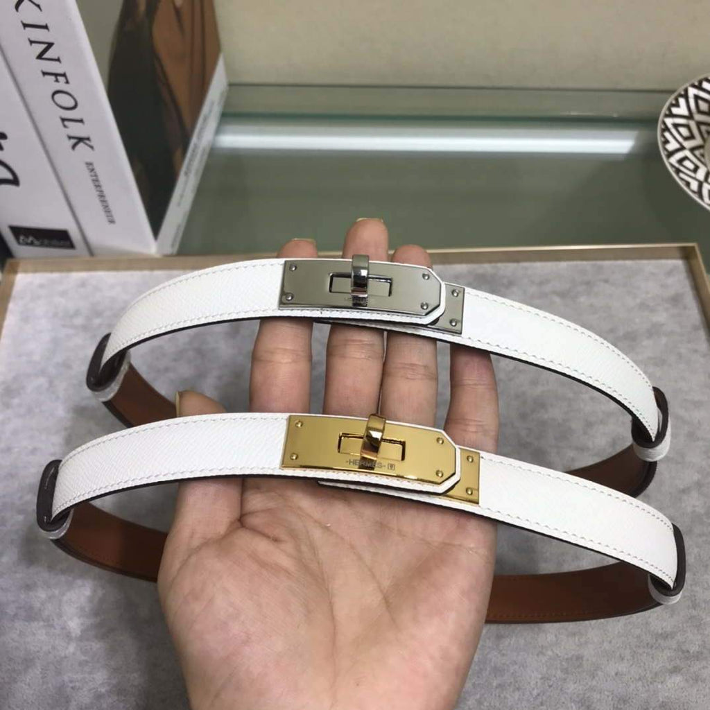 Hermes Women's  Kelly Leather Belt 20MM 19019 White - luxibagsmall