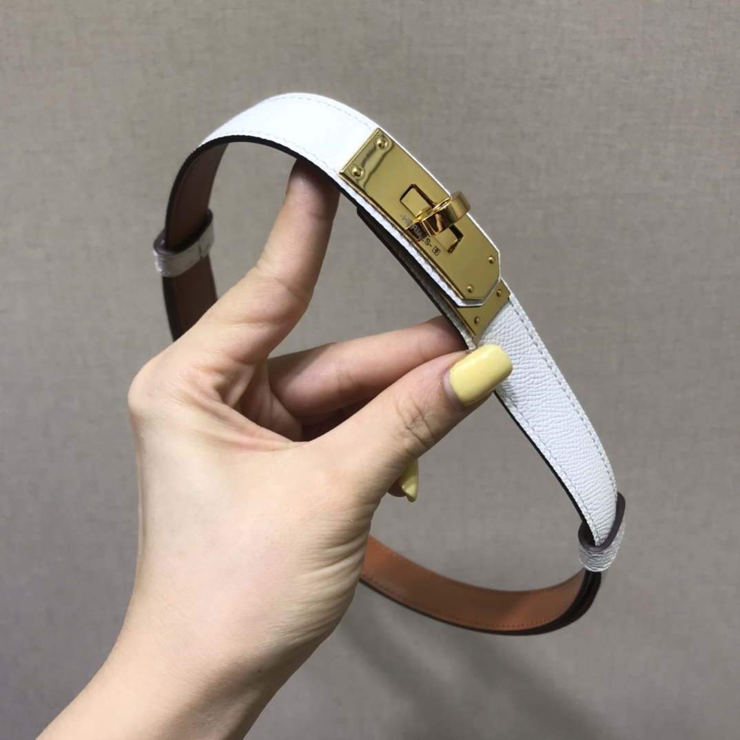 Hermes Women's  Kelly Leather Belt 20MM 19019 White - luxibagsmall