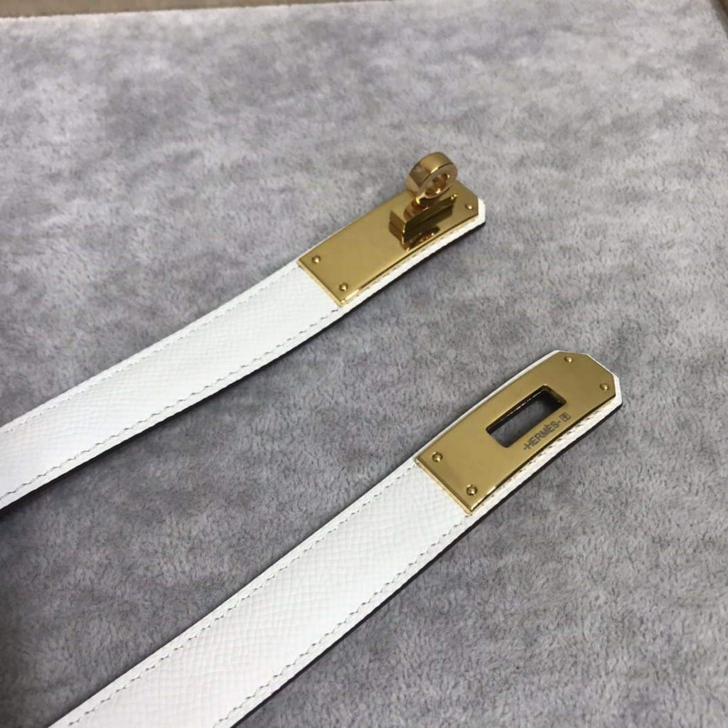 Hermes Women's  Kelly Leather Belt 20MM 19019 White - luxibagsmall