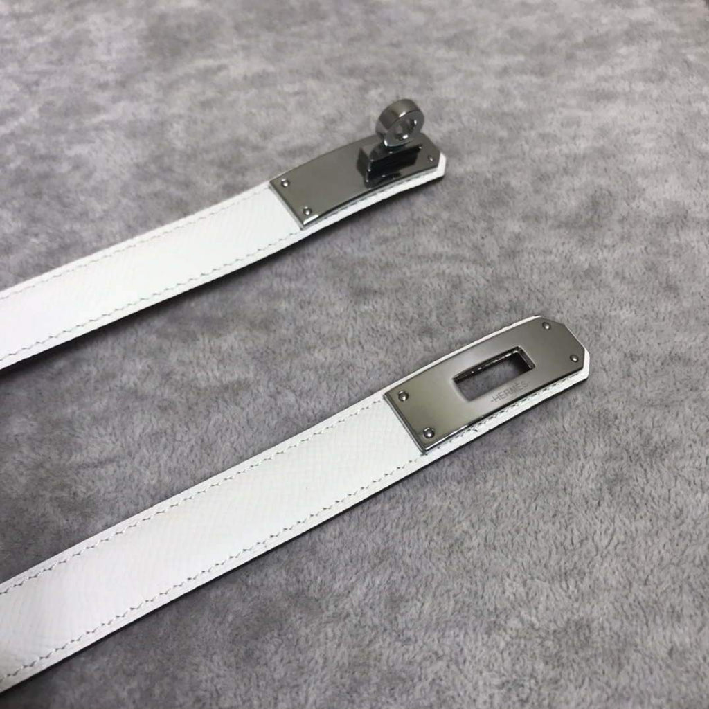 Hermes Women's  Kelly Leather Belt 20MM 19019 White - luxibagsmall