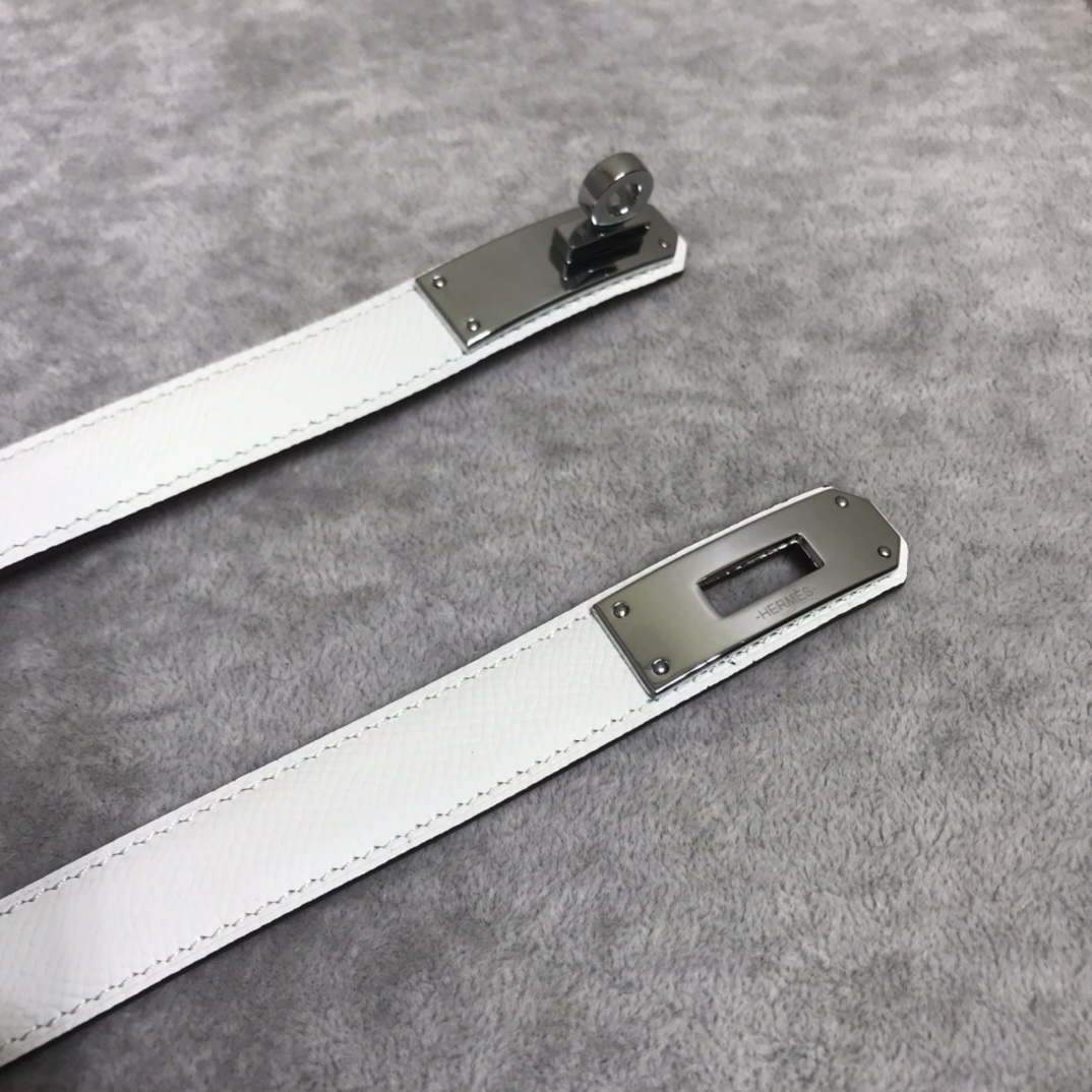 Hermes Women's  Kelly Leather Belt 20MM 19019 White - luxibagsmall