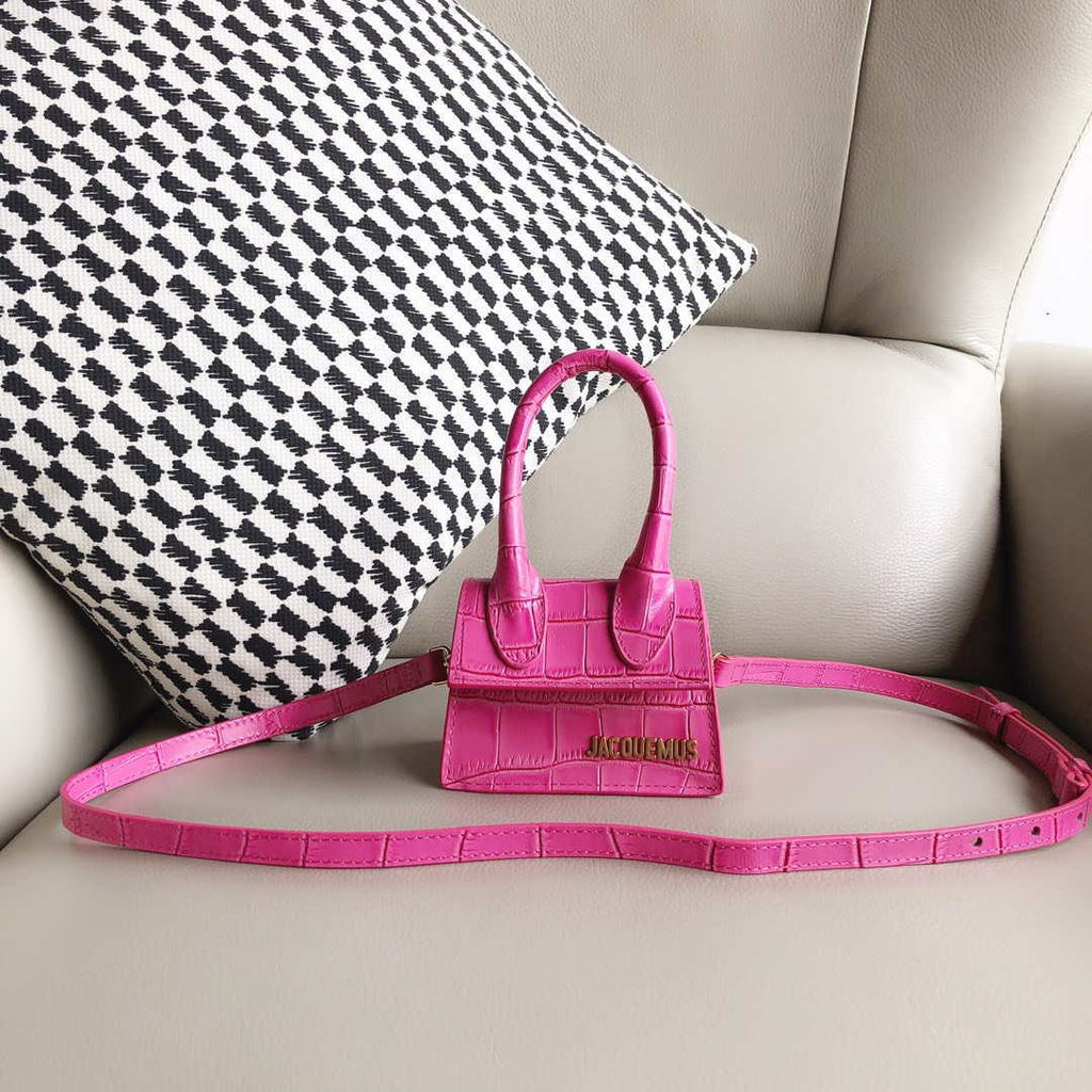 Jacquemus 213BA001 Le Chiquito Signature crocodile leather mini handbag Pink