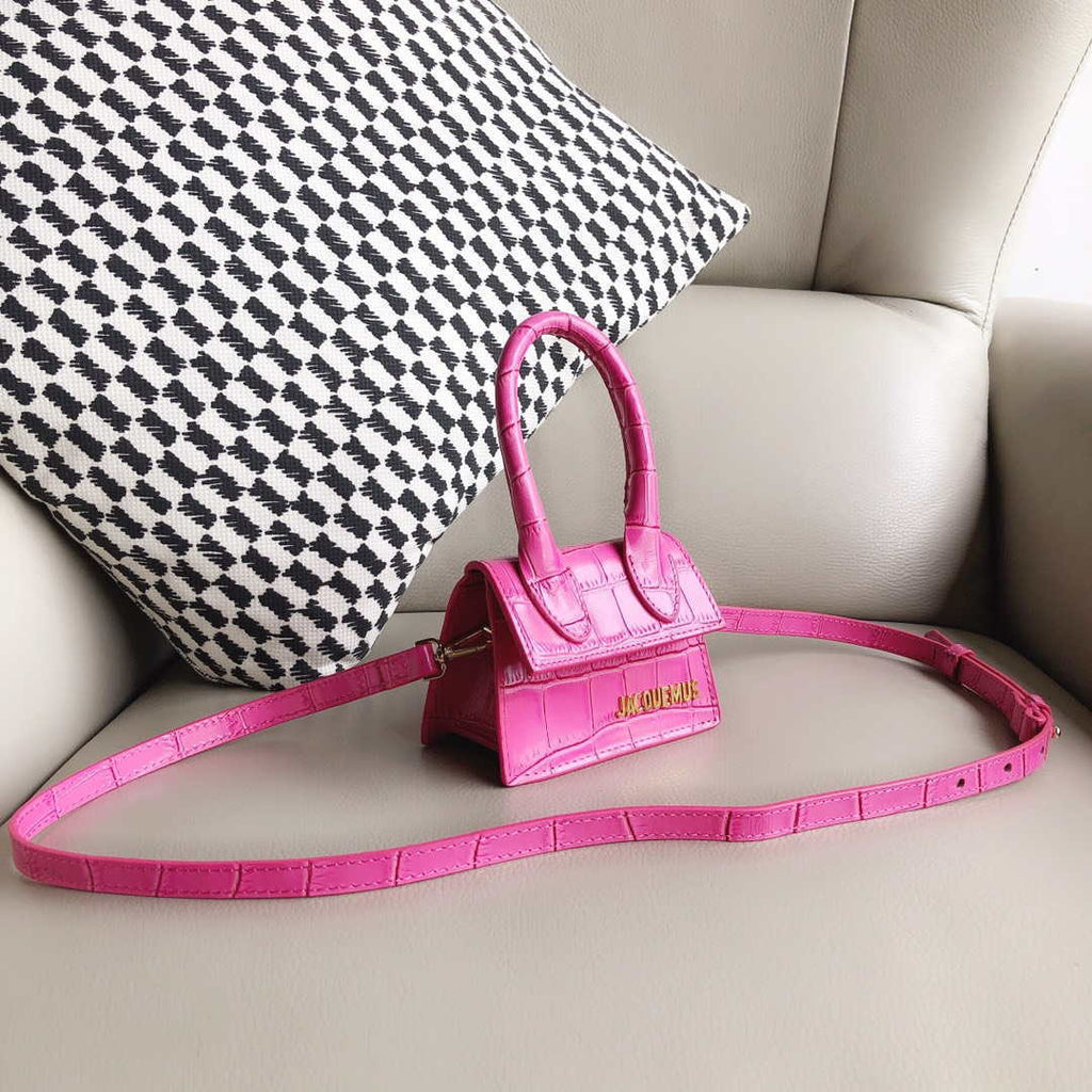 Jacquemus 213BA001 Le Chiquito Signature crocodile leather mini handbag Pink