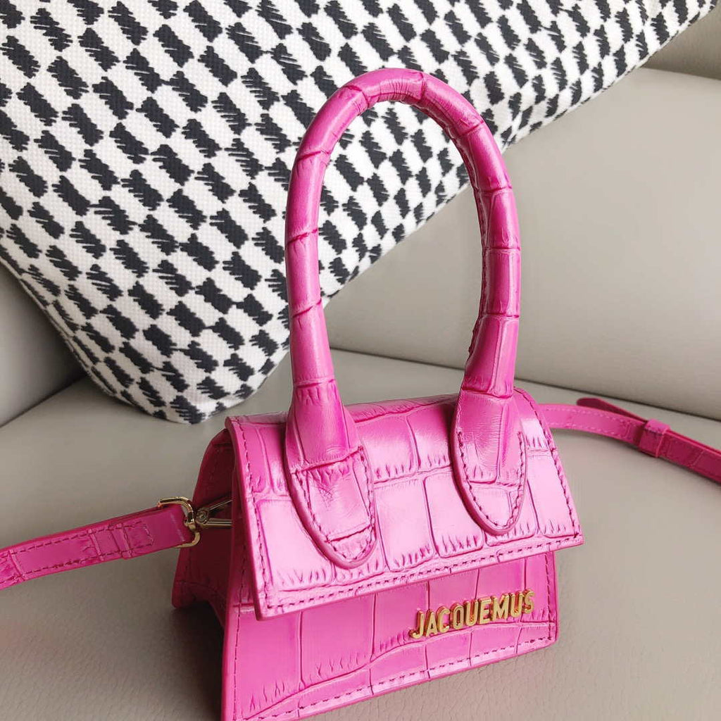 Jacquemus 213BA001 Le Chiquito Signature crocodile leather mini handbag Pink
