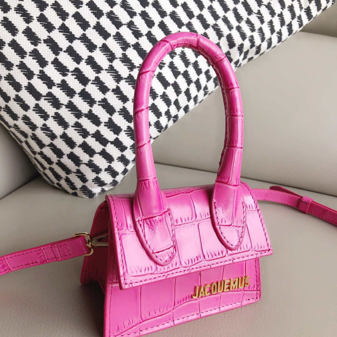 Jacquemus 213BA001 Le Chiquito Signature crocodile leather mini handbag Pink