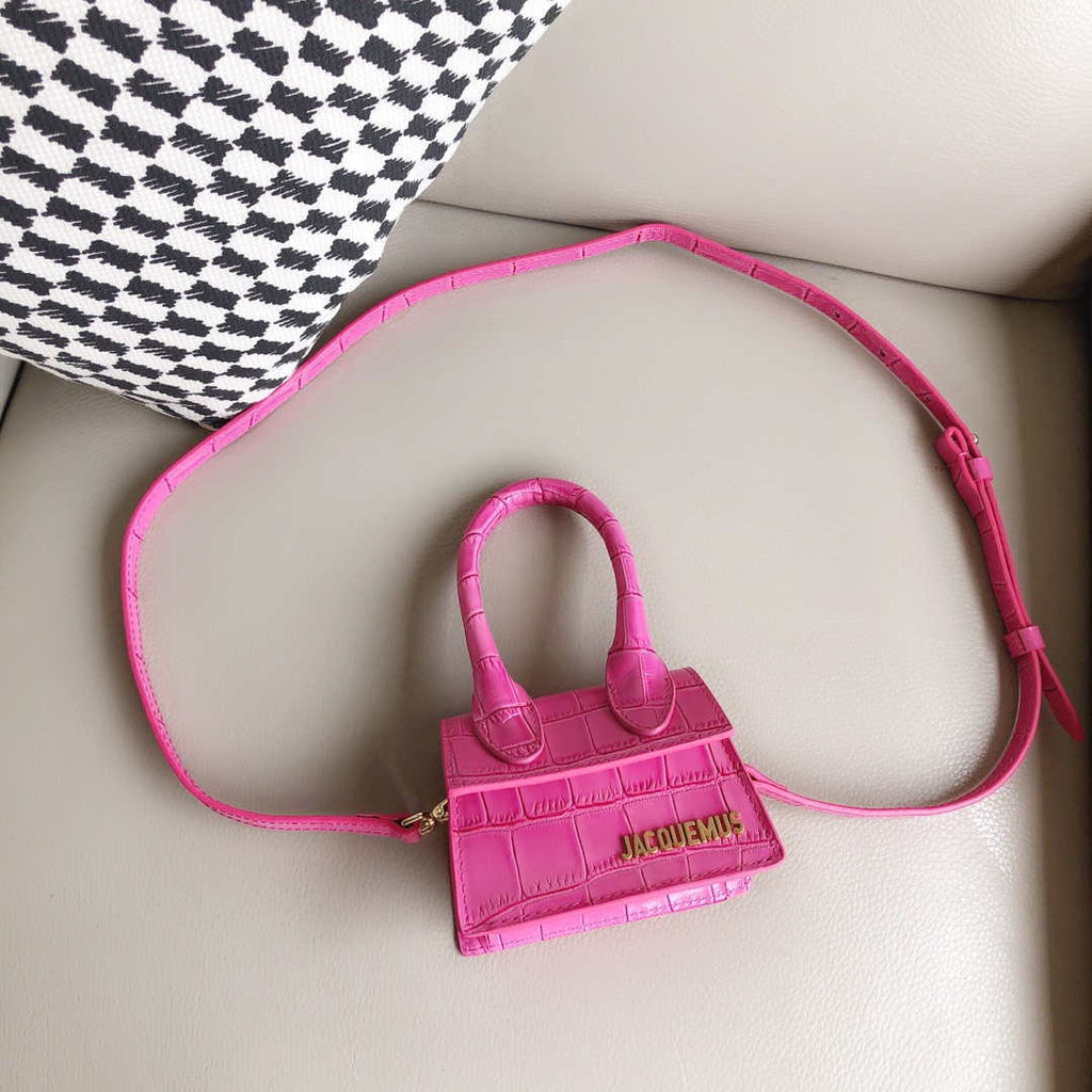 Jacquemus 213BA001 Le Chiquito Signature crocodile leather mini handbag Pink