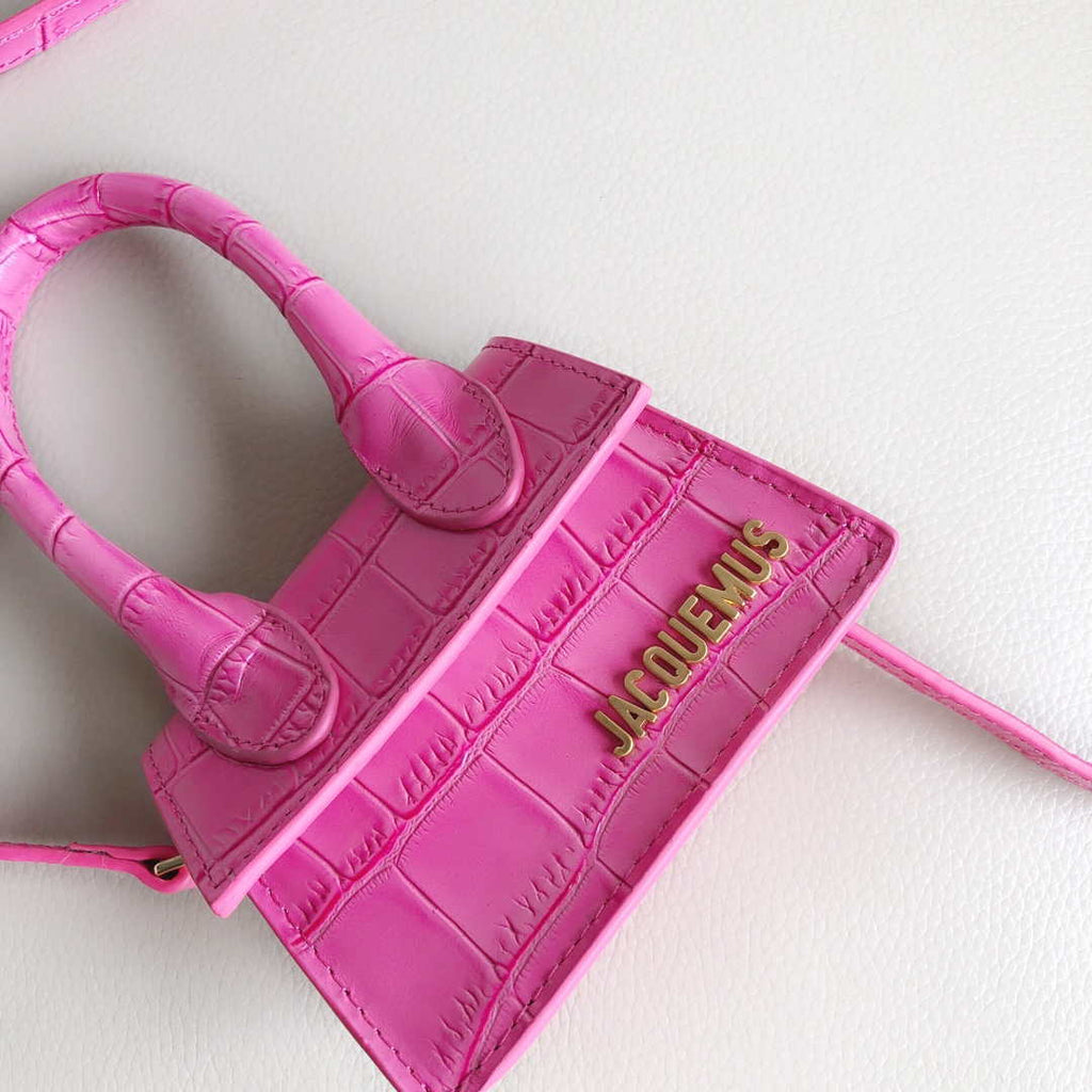 Jacquemus 213BA001 Le Chiquito Signature crocodile leather mini handbag Pink