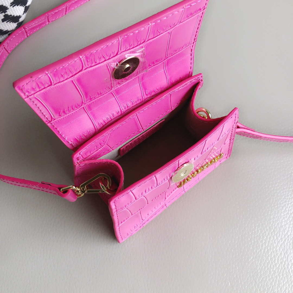 Jacquemus 213BA001 Le Chiquito Signature crocodile leather mini handbag Pink