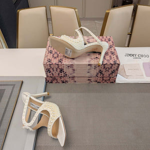 Jimmy Choo Azia 95  White Satin Sandals with All-Over Pearls AZIA95WOZ080308 - Fmale-Euro 35=US 4 / 85mm - View 8