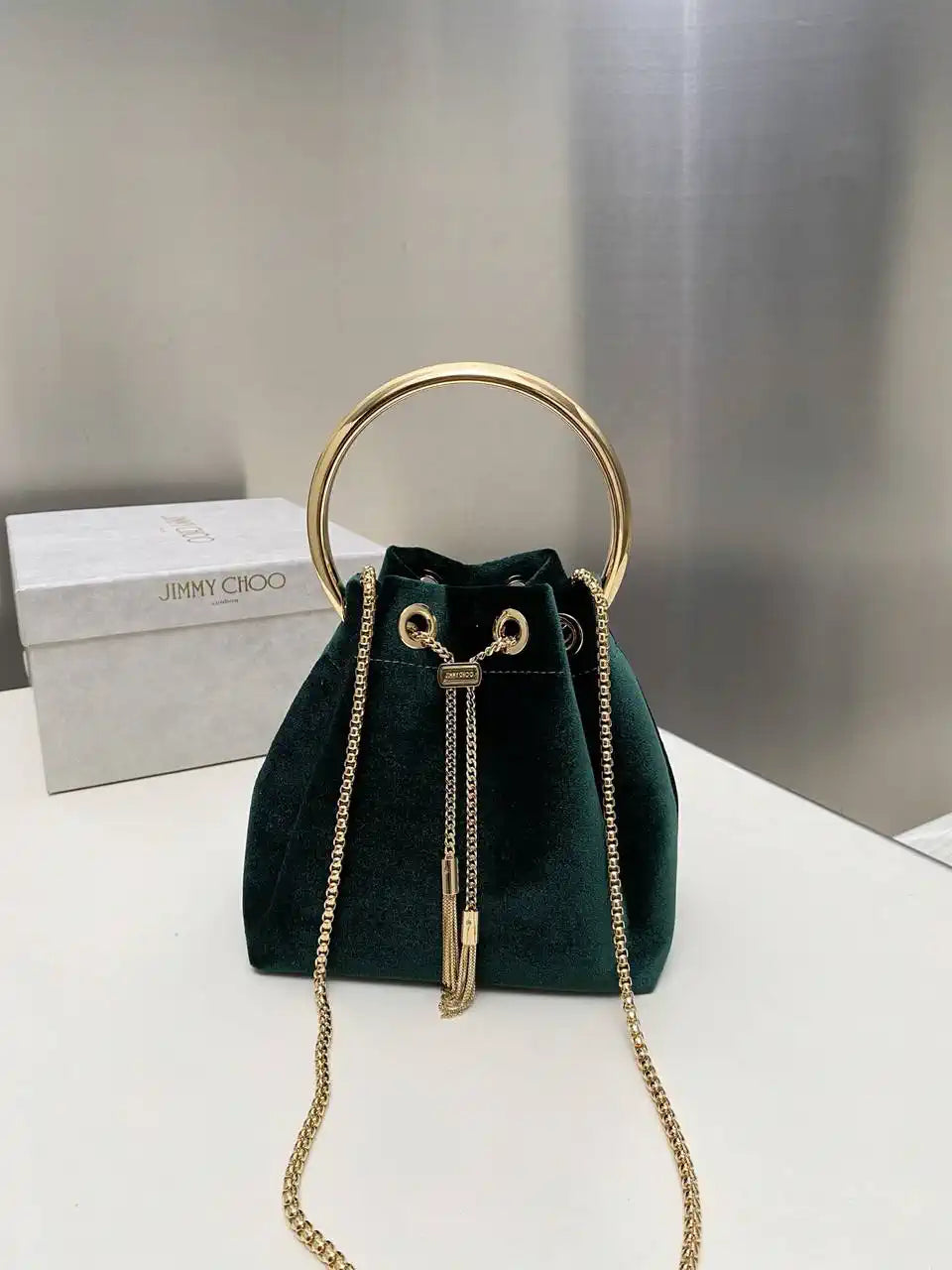 Jimmy Choo Bon Bon Black Velvet Bag Dark Green BONBONVKK061906