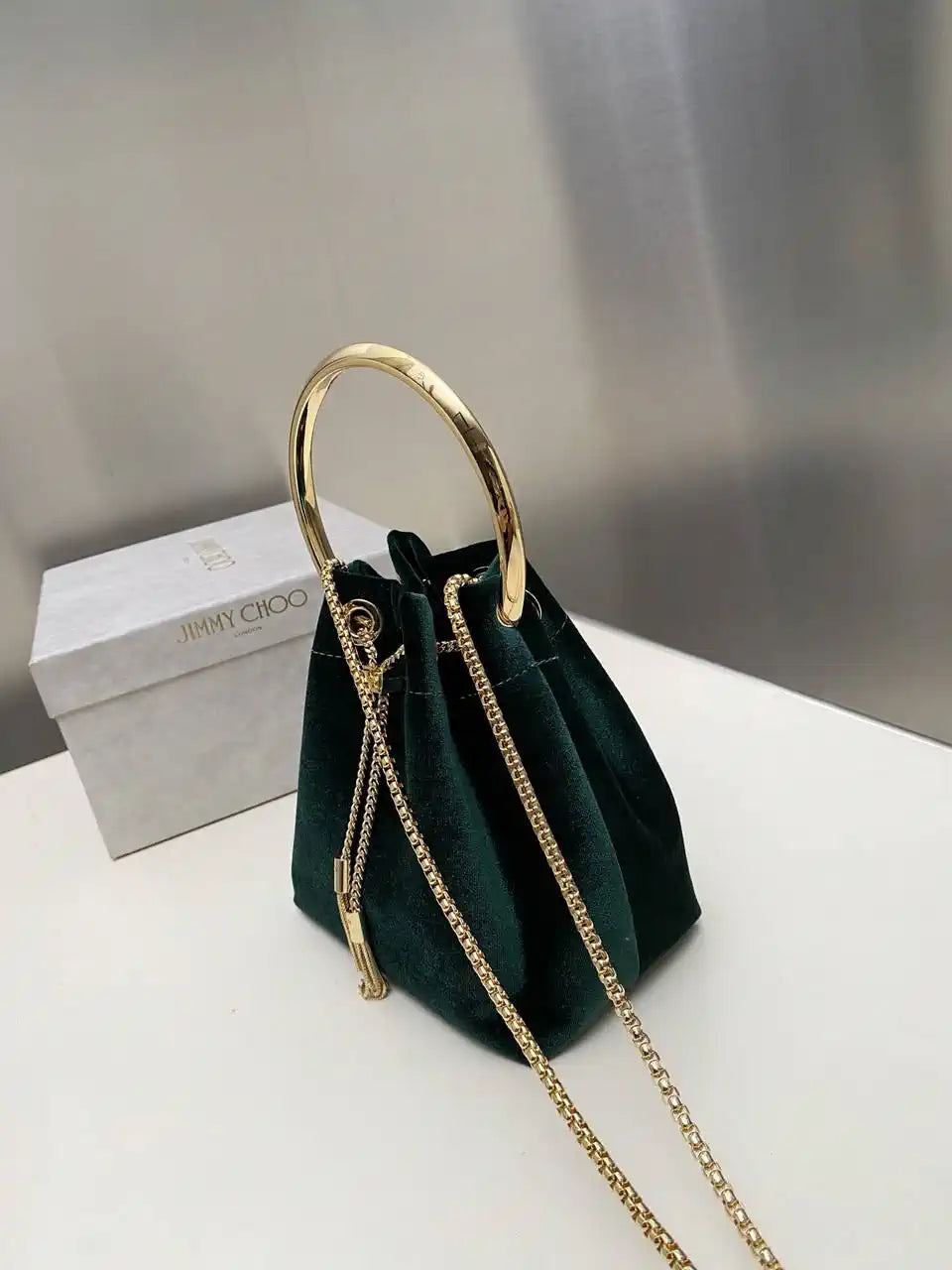 Jimmy Choo Bon Bon Black Velvet Bag Dark Green BONBONVKK061906
