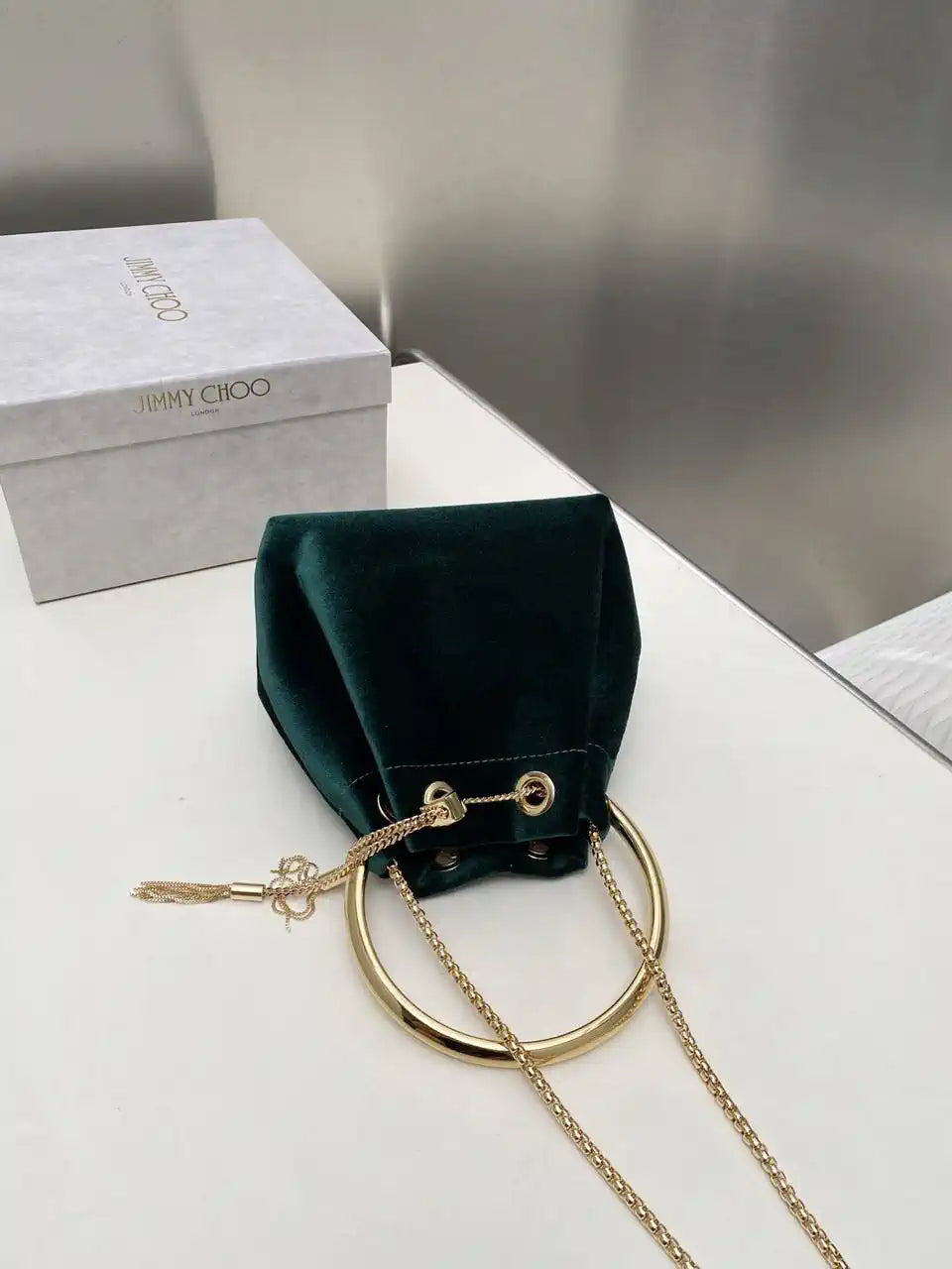 Jimmy Choo Bon Bon Black Velvet Bag Dark Green BONBONVKK061906