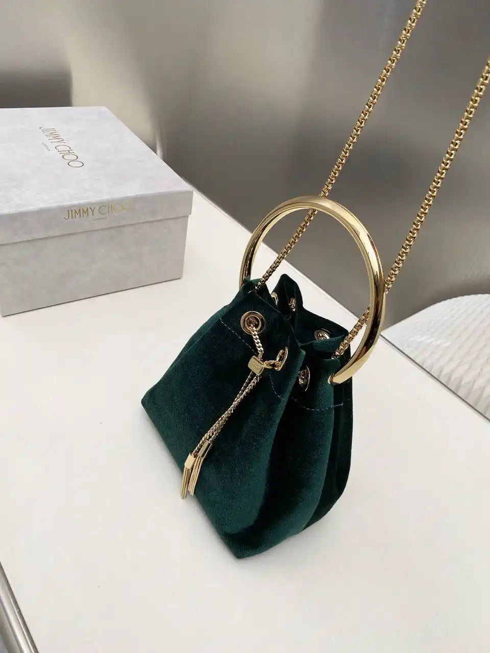 Jimmy Choo Bon Bon Black Velvet Bag Dark Green BONBONVKK061906