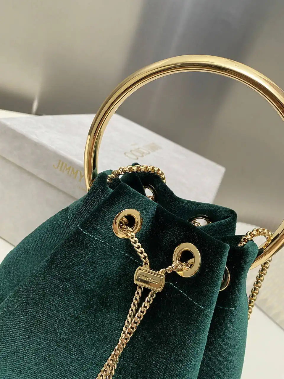 Jimmy Choo Bon Bon Black Velvet Bag Dark Green BONBONVKK061906