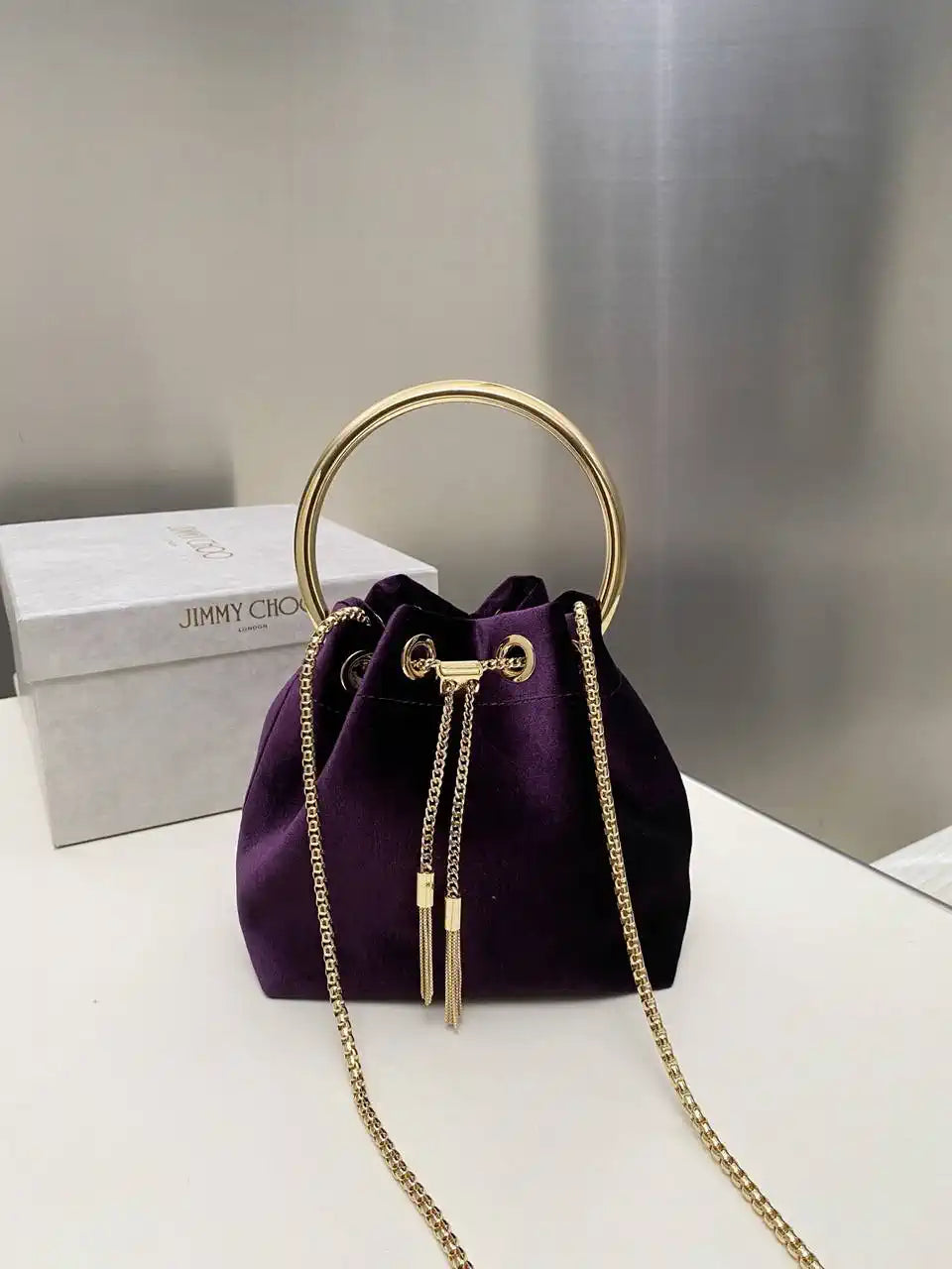 Jimmy Choo Bon Bon Black Velvet Bag Purple BONBONVKK061906