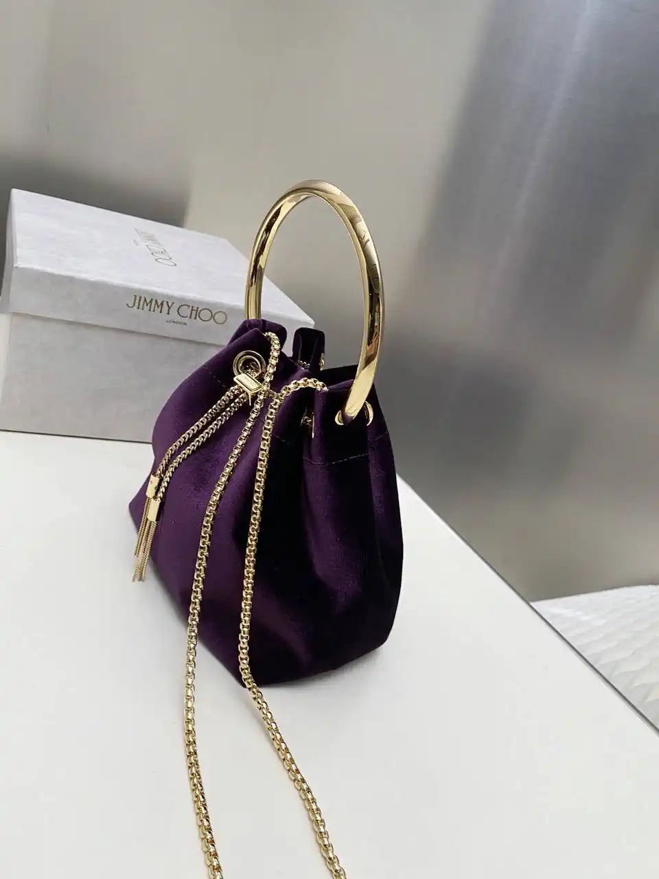 Jimmy Choo Bon Bon Black Velvet Bag Purple BONBONVKK061906