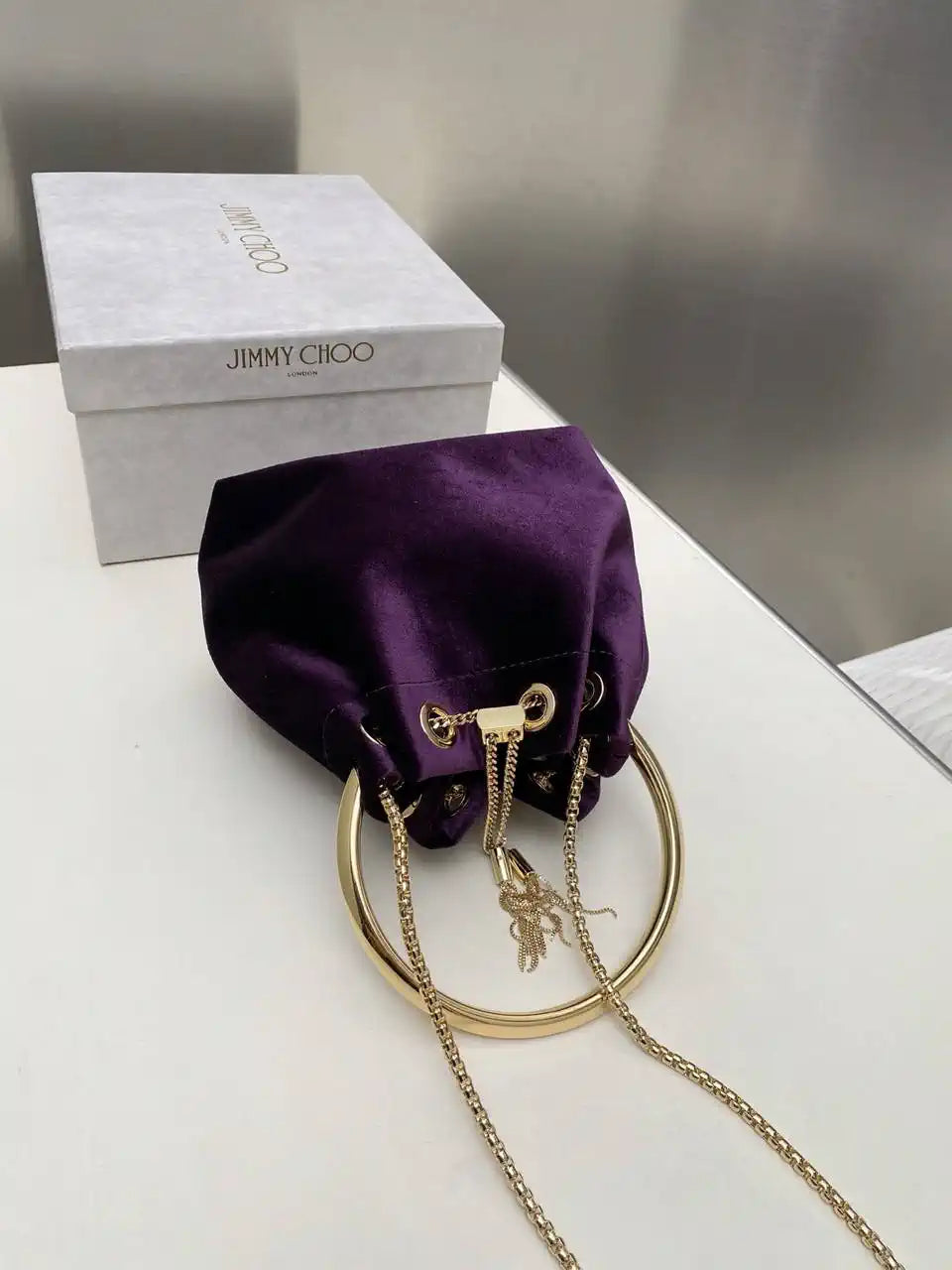 Jimmy Choo Bon Bon Black Velvet Bag Purple BONBONVKK061906