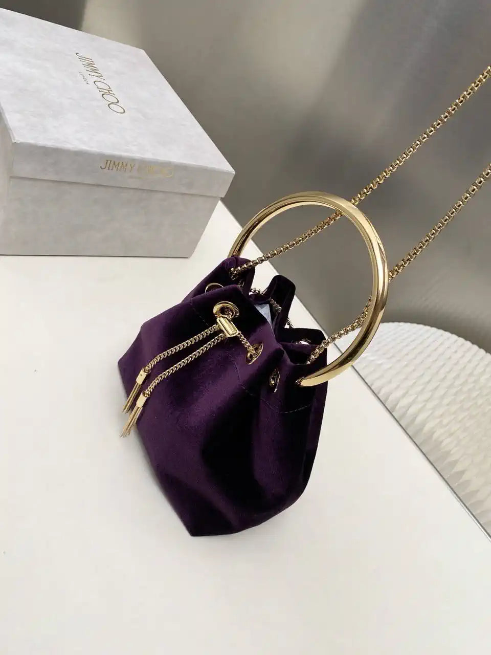 Jimmy Choo Bon Bon Black Velvet Bag Purple BONBONVKK061906