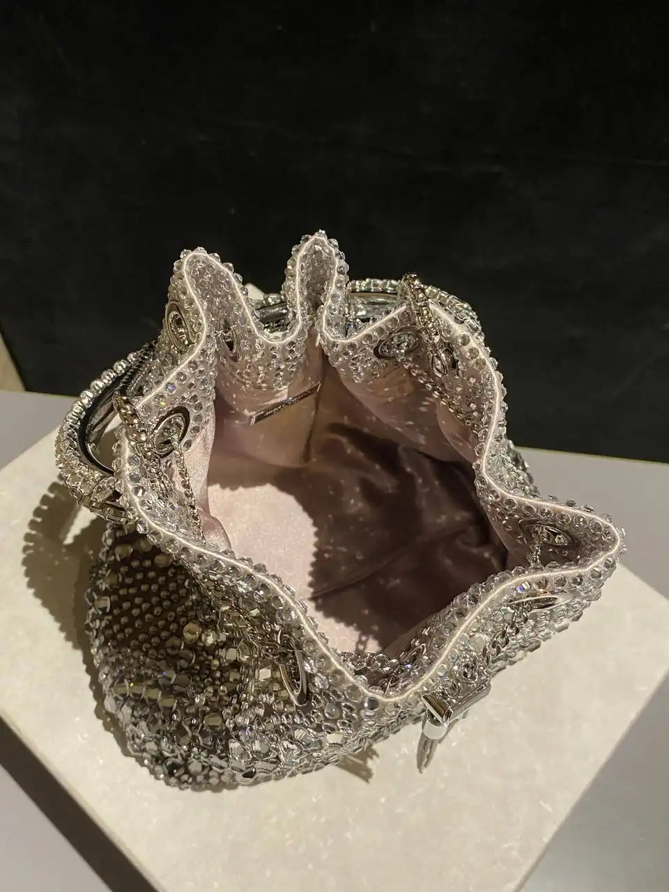 Jimmy Choo Bon Bon Blush Satin Bag with Crystals BONBONXDR1C1039 White & Gray