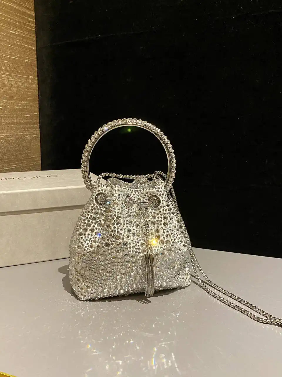 Jimmy Choo Bon Bon Blush Satin Bag with Crystals BONBONXDR1C1039 White