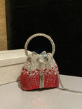 Jimmy Choo Bon Bon Blush Satin Bag with Crystals BONBONXDR1C1039 White & Red
