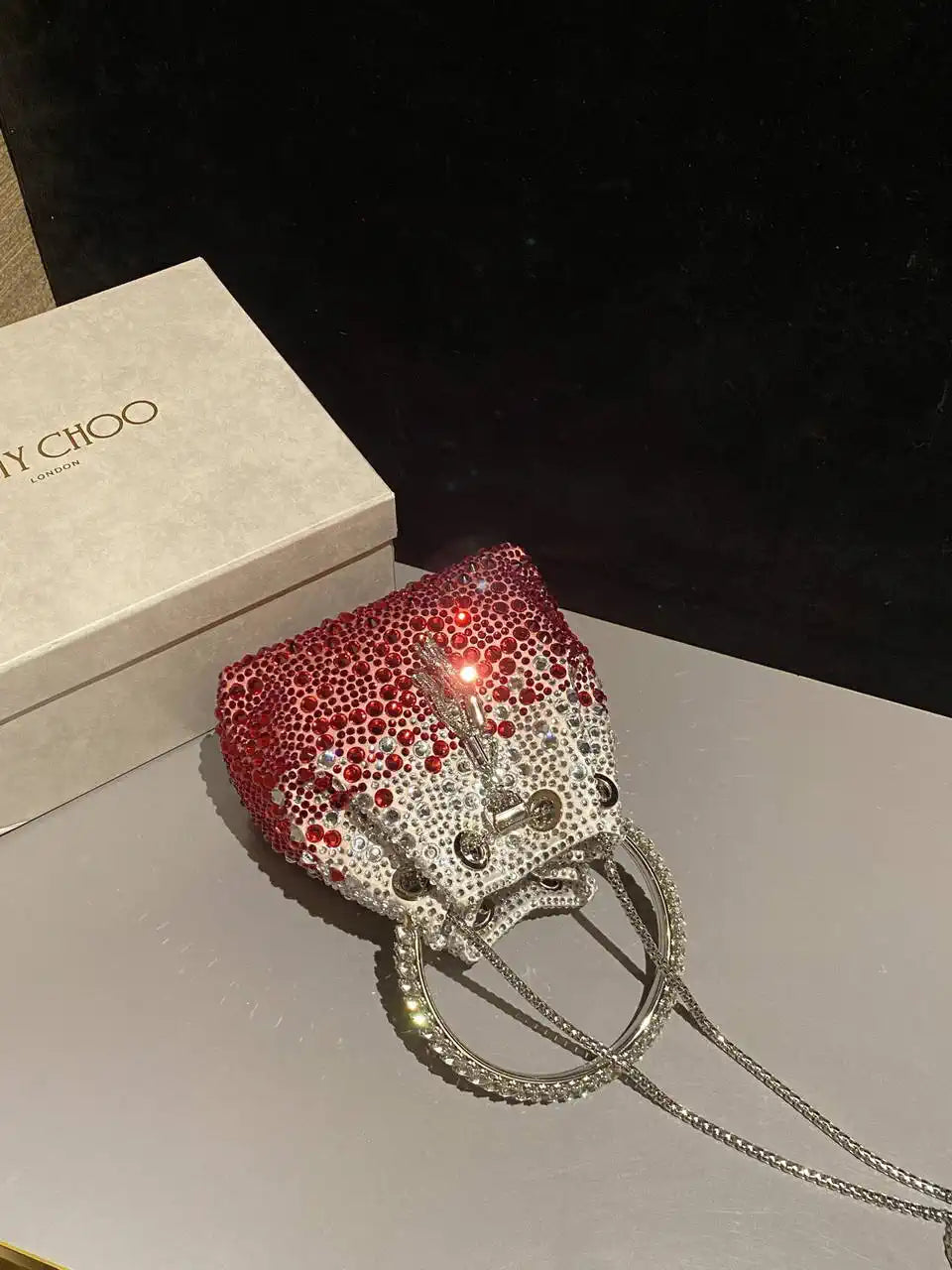 Jimmy Choo Bon Bon Blush Satin Bag with Crystals BONBONXDR1C1039 White & Red