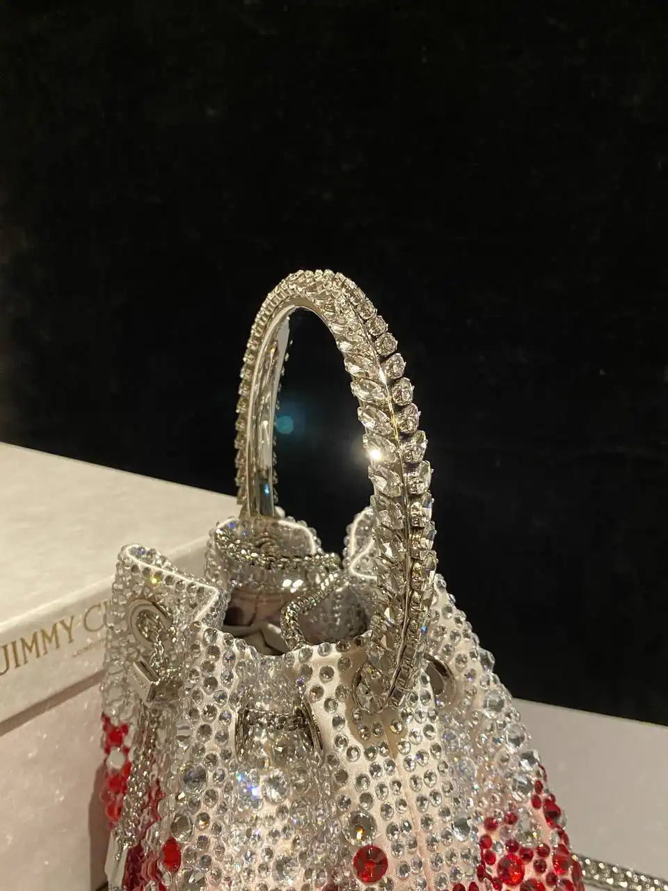 Jimmy Choo Bon Bon Blush Satin Bag with Crystals BONBONXDR1C1039 White & Red