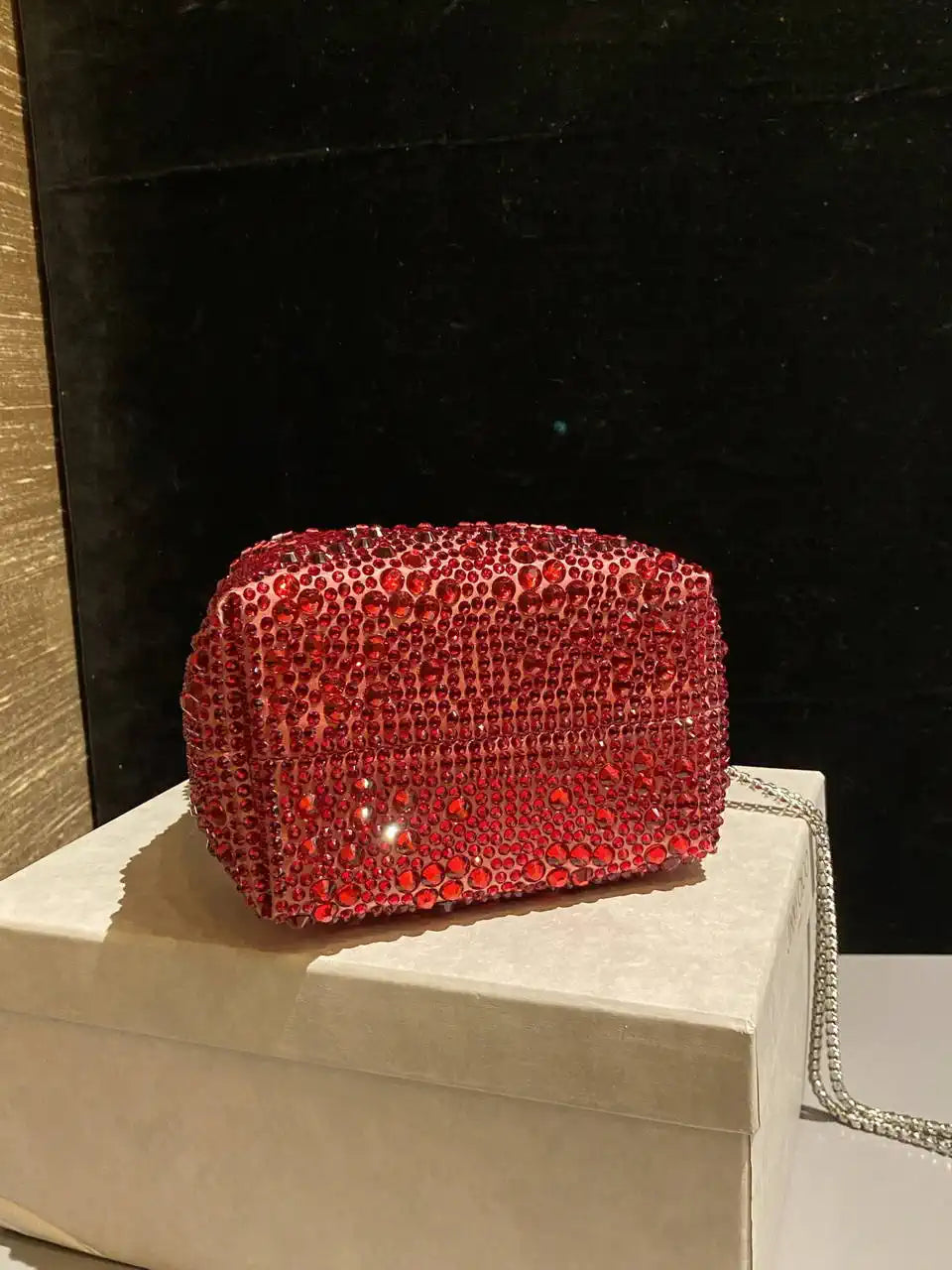 Jimmy Choo Bon Bon Blush Satin Bag with Crystals BONBONXDR1C1039 White & Red