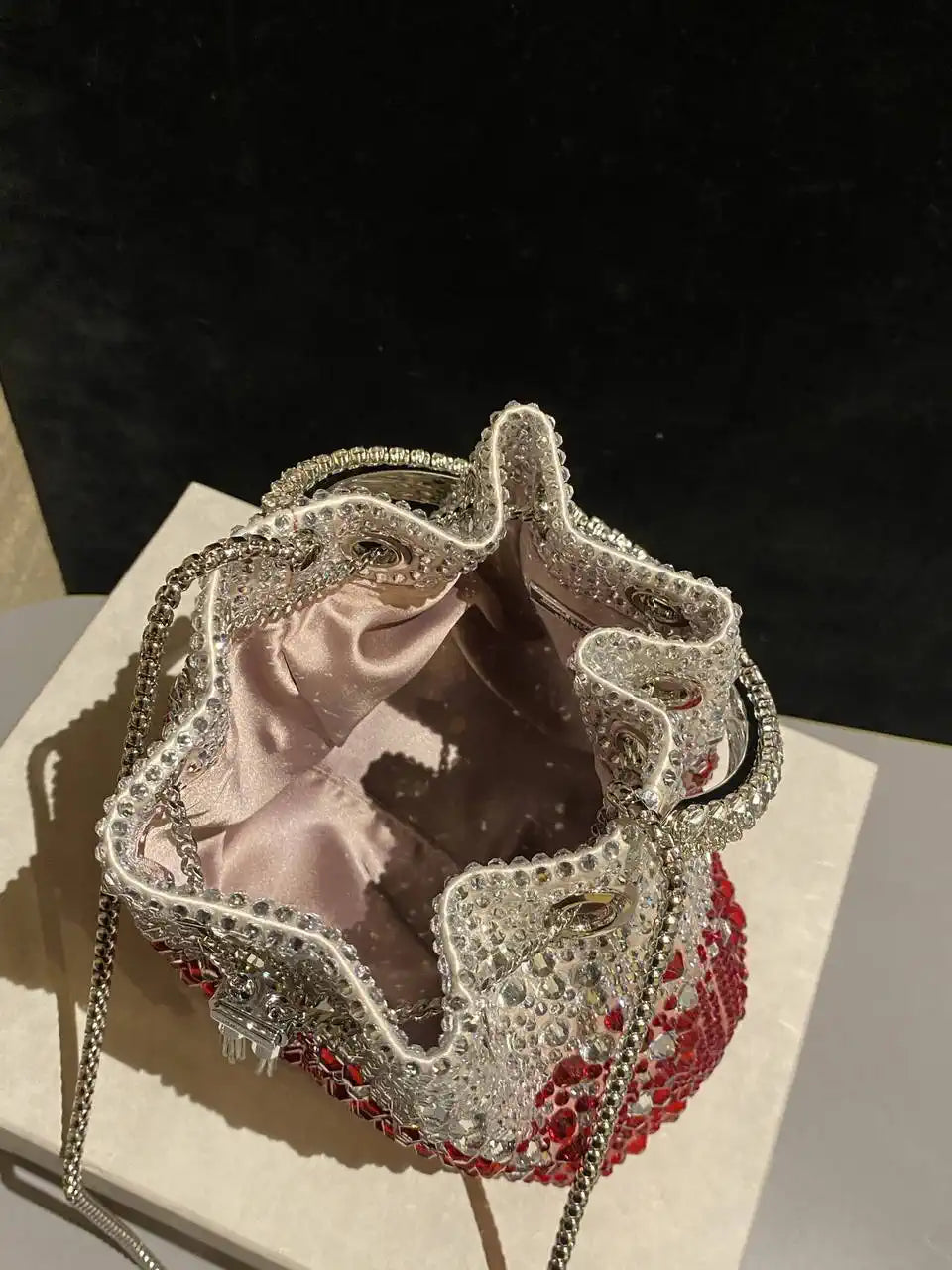 Jimmy Choo Bon Bon Blush Satin Bag with Crystals BONBONXDR1C1039 White & Red