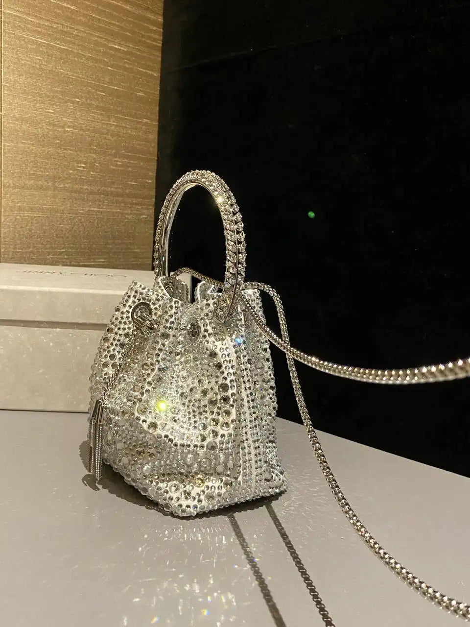 Jimmy Choo Bon Bon Blush Satin Bag with Crystals BONBONXDR1C1039 White