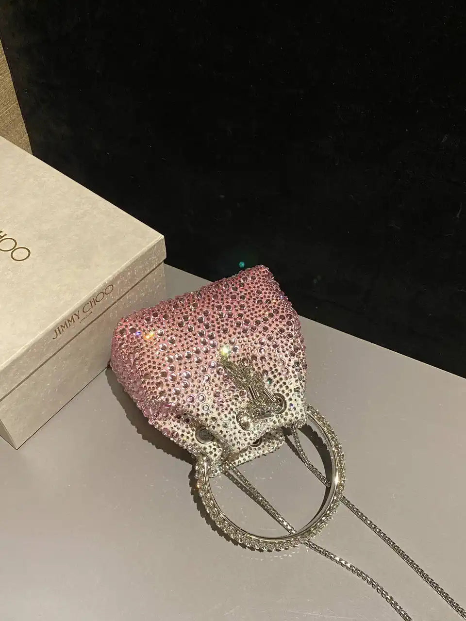 Jimmy Choo Bon Bon Blush Satin Bag with Crystals BONBONXDR1C1039 White & Pink