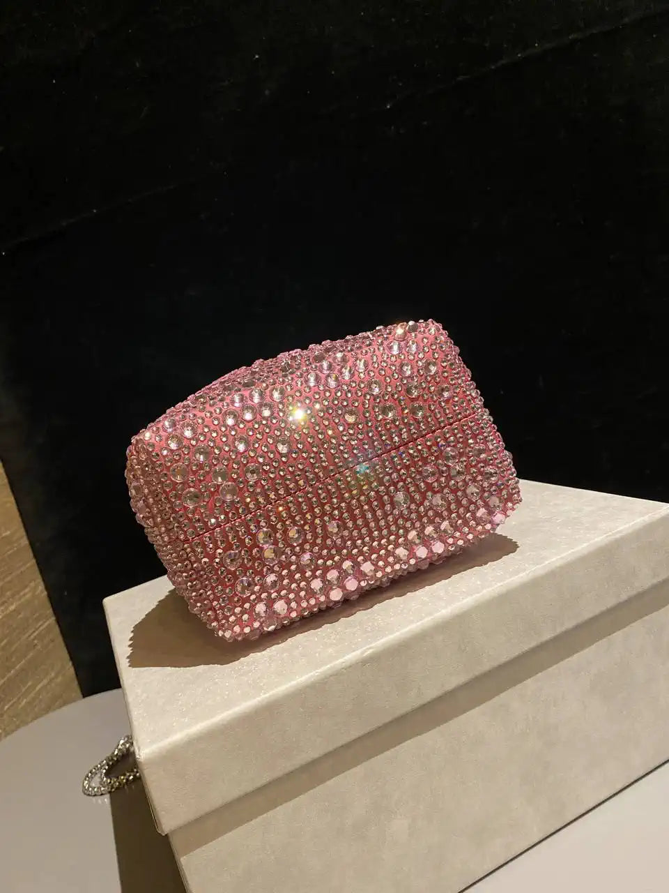 Jimmy Choo Bon Bon Blush Satin Bag with Crystals BONBONXDR1C1039 White & Pink