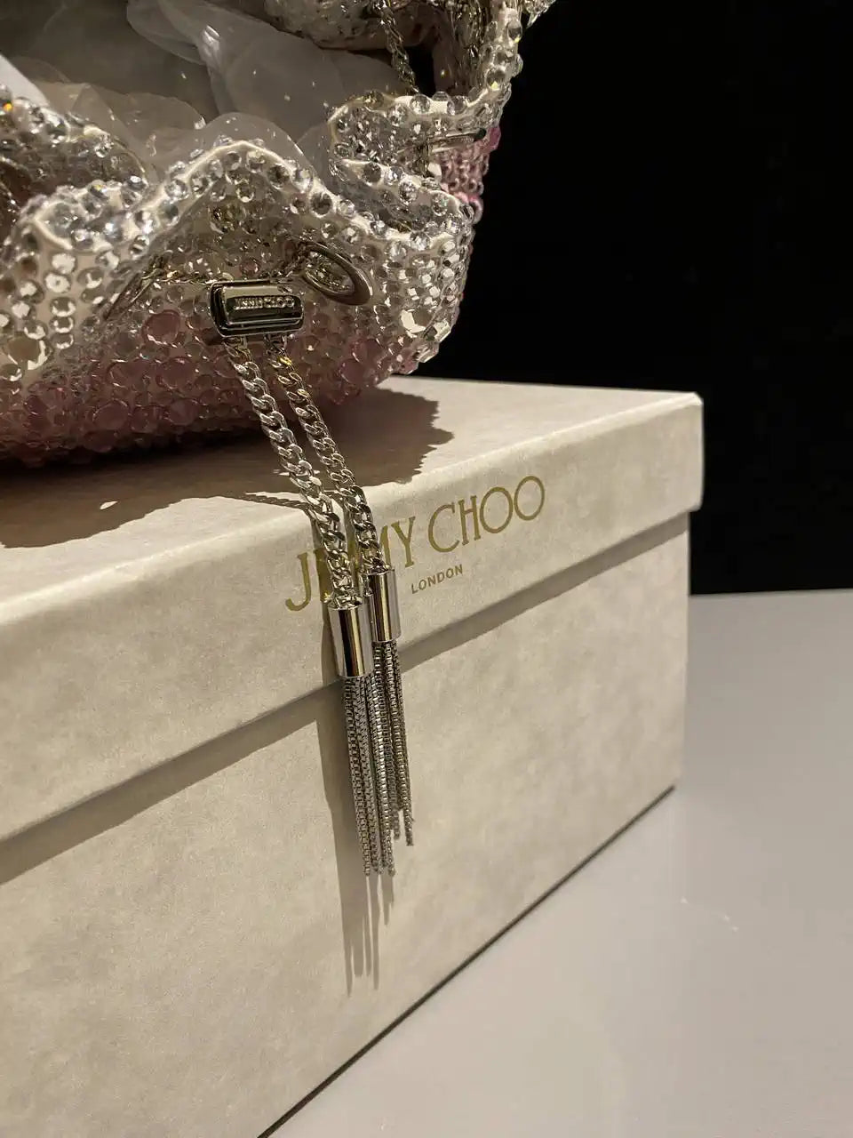 Jimmy Choo Bon Bon Blush Satin Bag with Crystals BONBONXDR1C1039 White & Pink