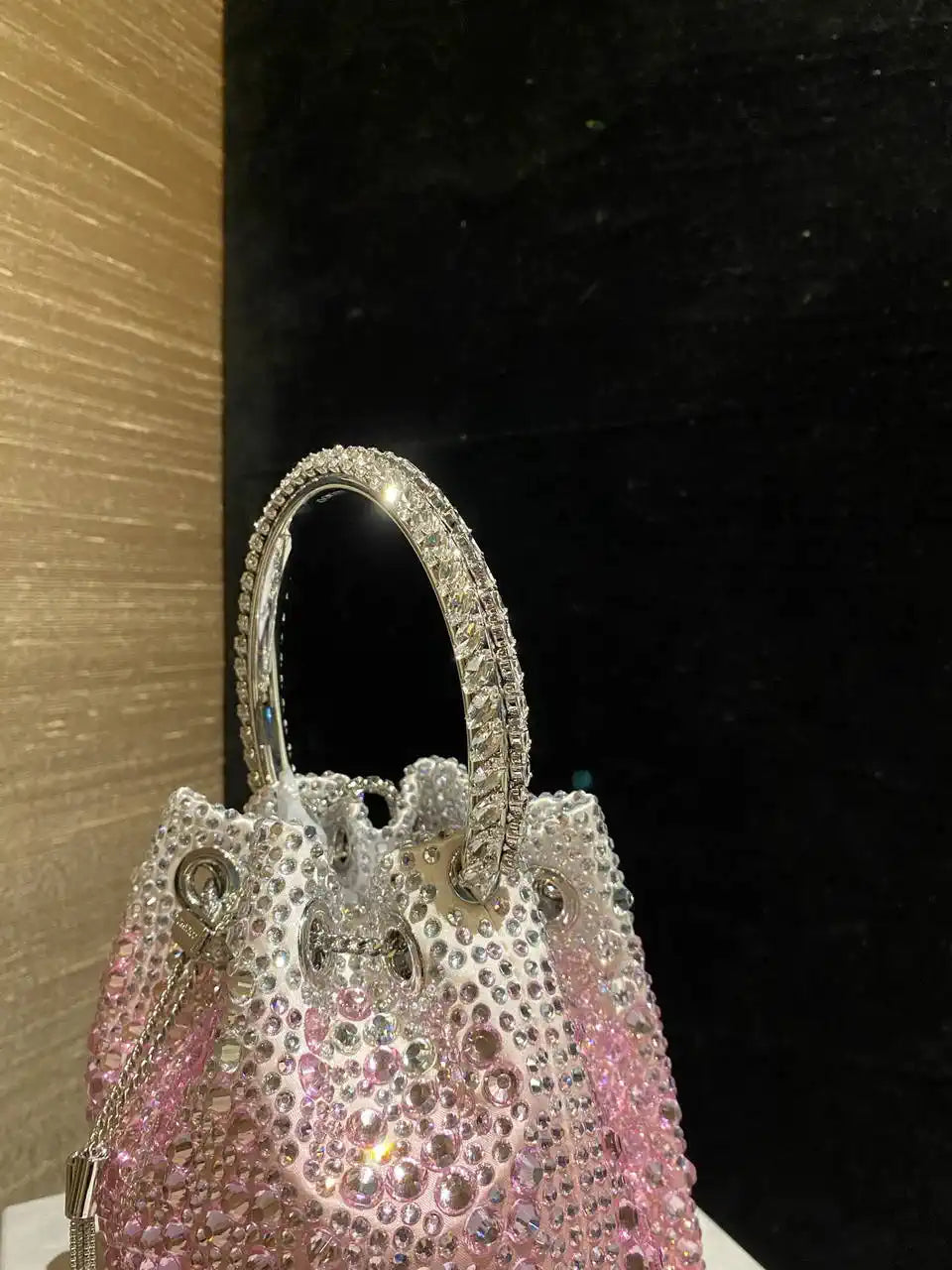 Jimmy Choo Bon Bon Blush Satin Bag with Crystals BONBONXDR1C1039 White & Pink