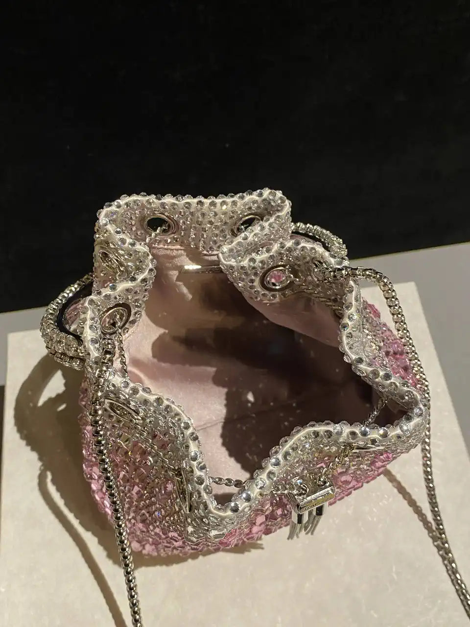 Jimmy Choo Bon Bon Blush Satin Bag with Crystals BONBONXDR1C1039 White & Pink