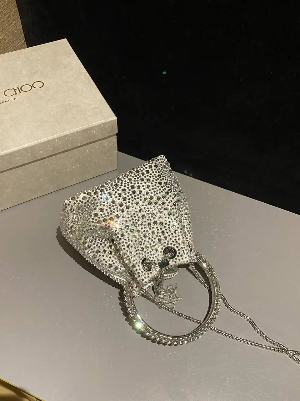 Jimmy Choo Bon Bon Blush Satin Bag with Crystals BONBONXDR1C1039 White