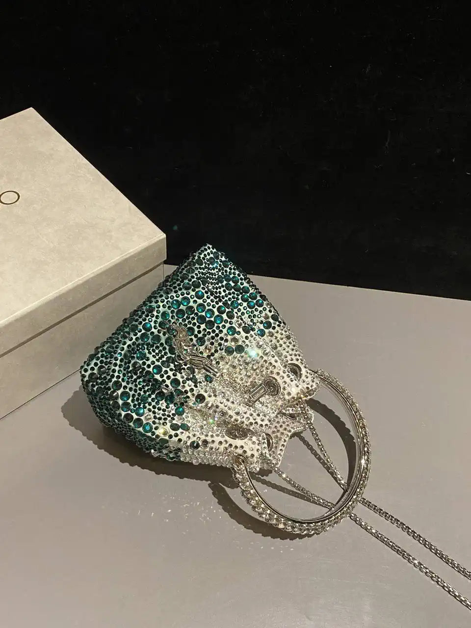 Jimmy Choo Bon Bon Blush Satin Bag with Crystals BONBONXDR1C1039 White & Green