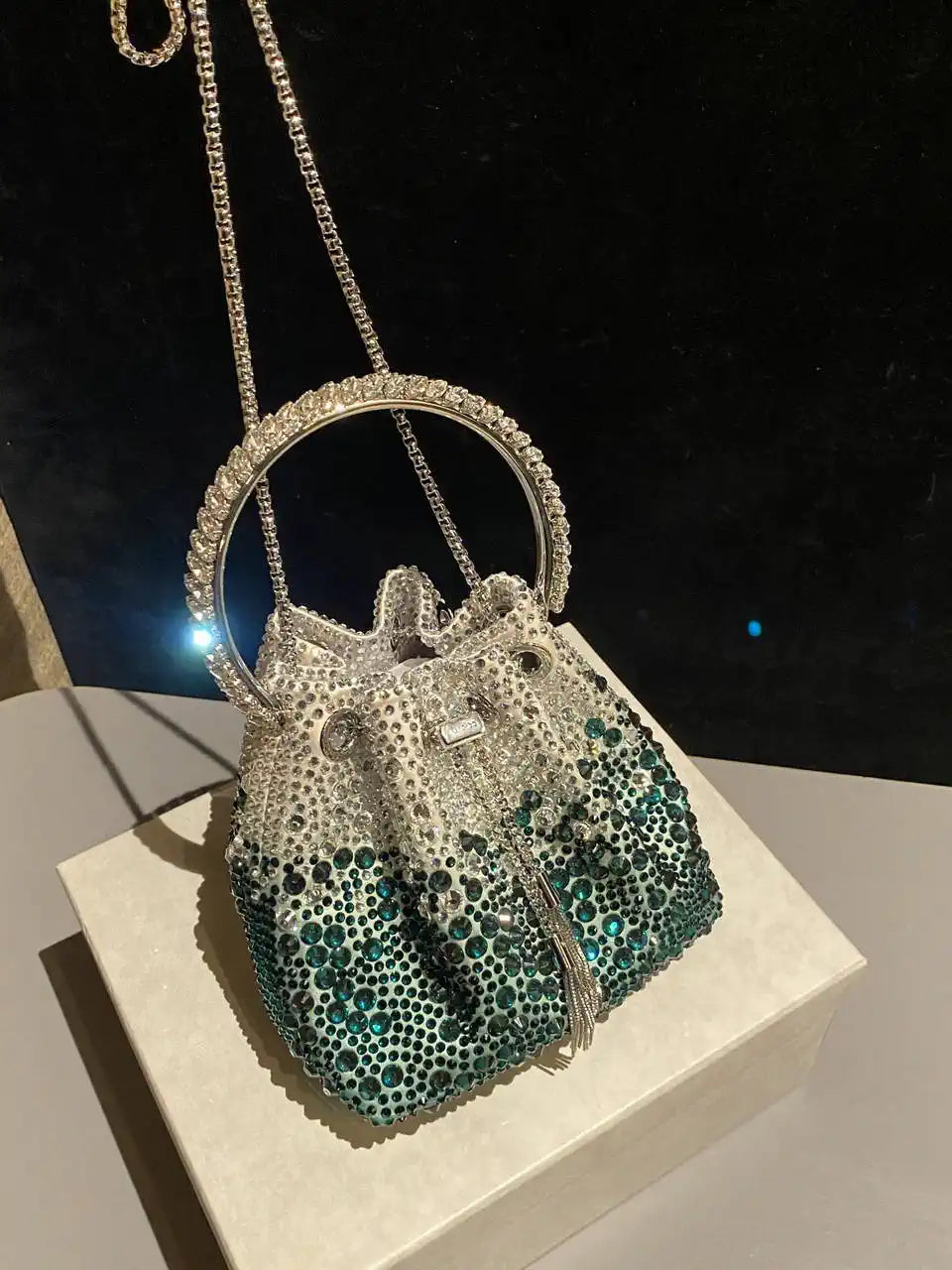 Jimmy Choo Bon Bon Blush Satin Bag with Crystals BONBONXDR1C1039 White & Green