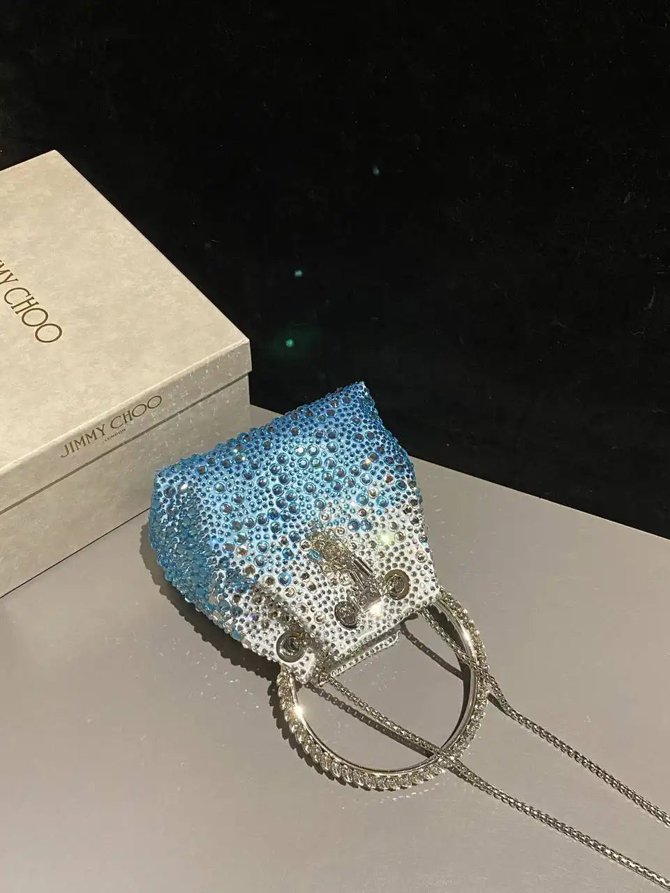 Jimmy Choo Bon Bon Blush Satin Bag with Crystals BONBONXDR1C1039 White & Light Blue