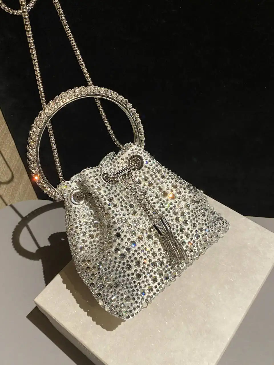 Jimmy Choo Bon Bon Blush Satin Bag with Crystals BONBONXDR1C1039 White