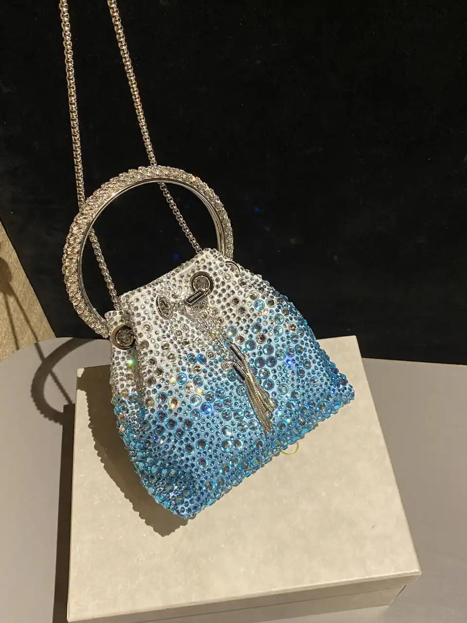 Jimmy Choo Bon Bon Blush Satin Bag with Crystals BONBONXDR1C1039 White & Light Blue