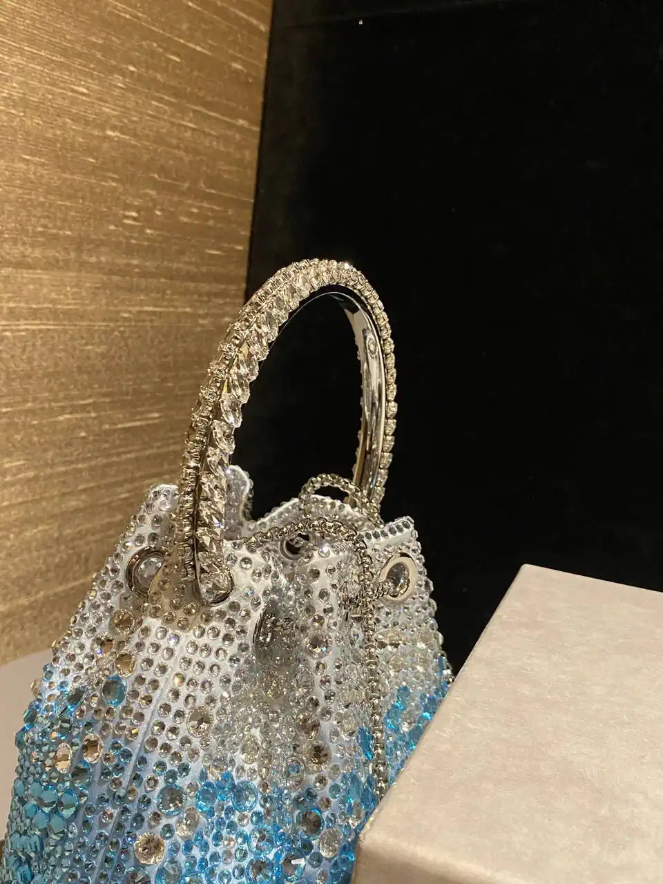 Jimmy Choo Bon Bon Blush Satin Bag with Crystals BONBONXDR1C1039 White & Light Blue