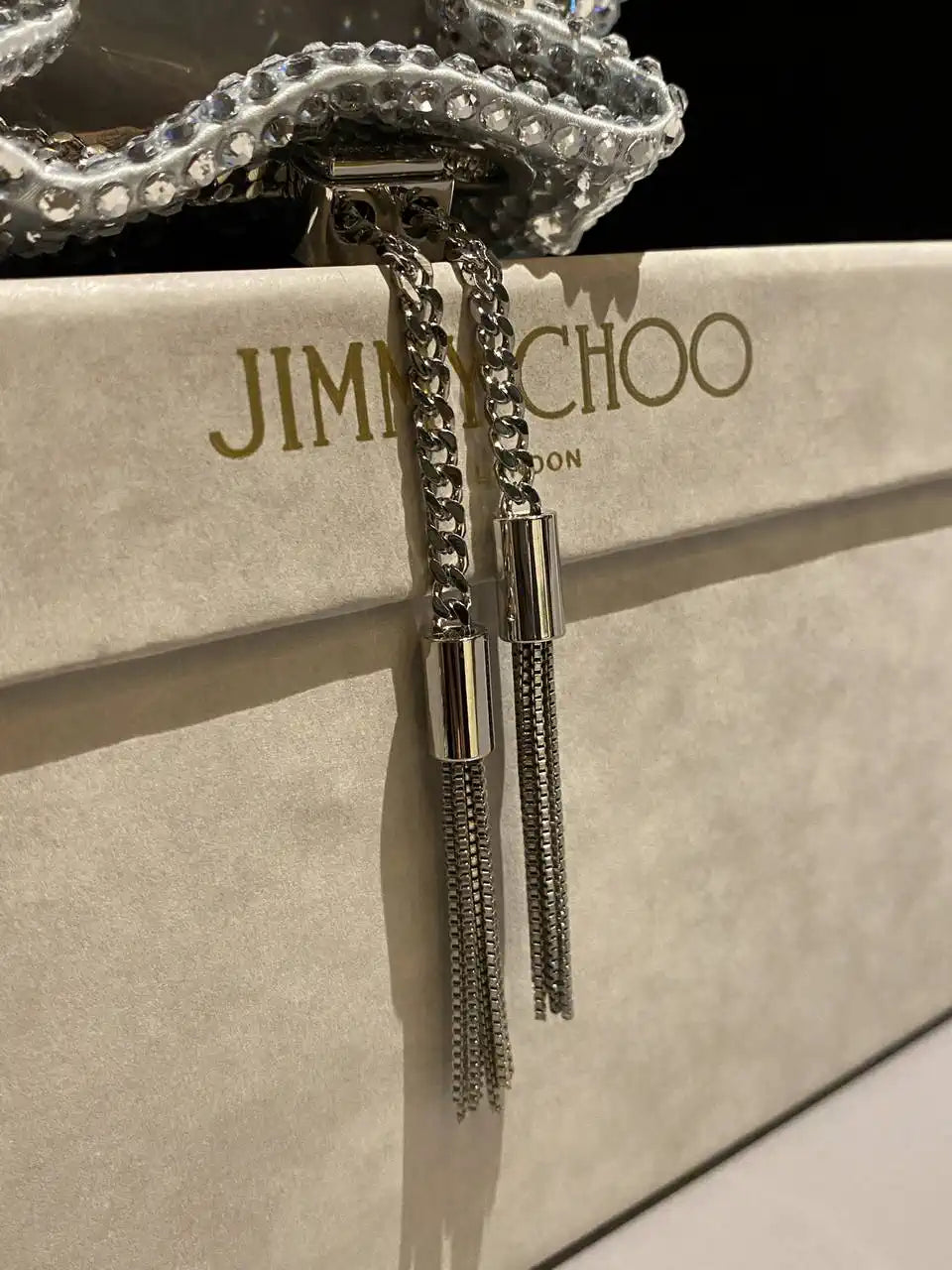 Jimmy Choo Bon Bon Blush Satin Bag with Crystals BONBONXDR1C1039 White & Light Blue