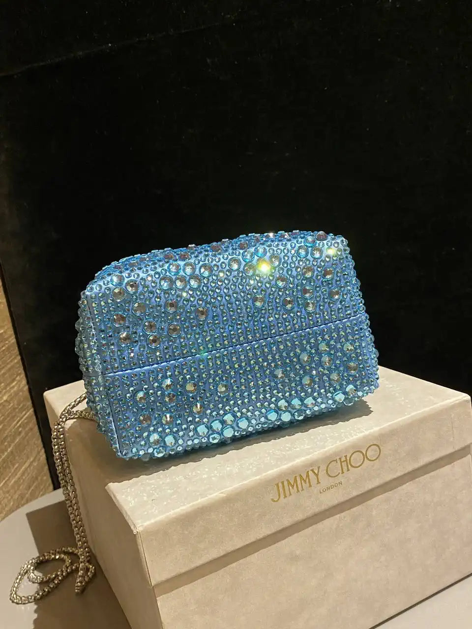 Jimmy Choo Bon Bon Blush Satin Bag with Crystals BONBONXDR1C1039 White & Light Blue