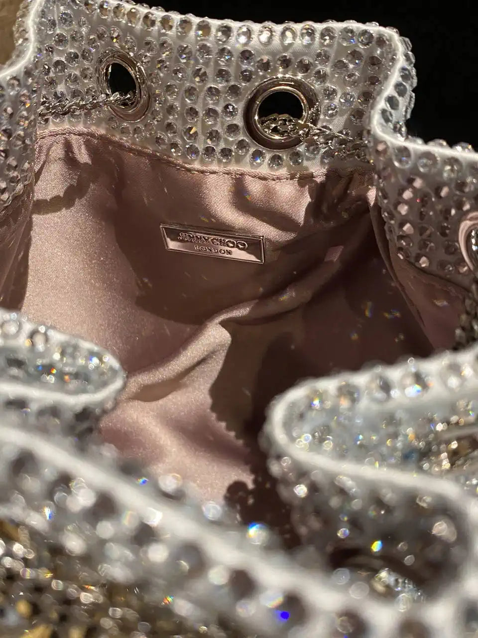 Jimmy Choo Bon Bon Blush Satin Bag with Crystals BONBONXDR1C1039 White & Light Blue